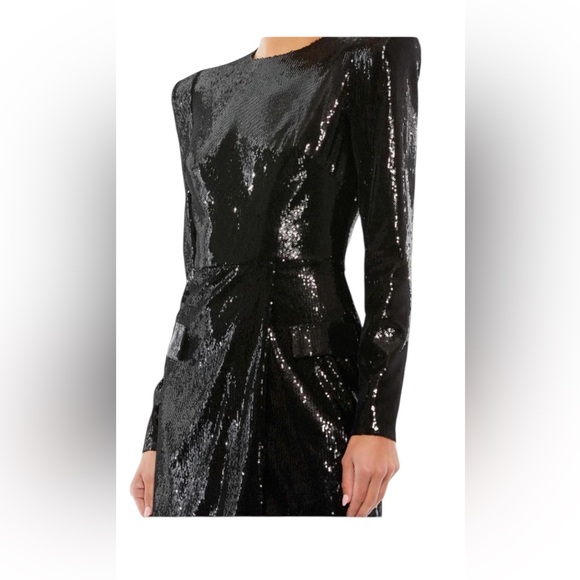 Mac Duggal Black Sequin Long Sleeve Mini Dress SZ 6 NWT Style 26724 - Picture 4 of 5